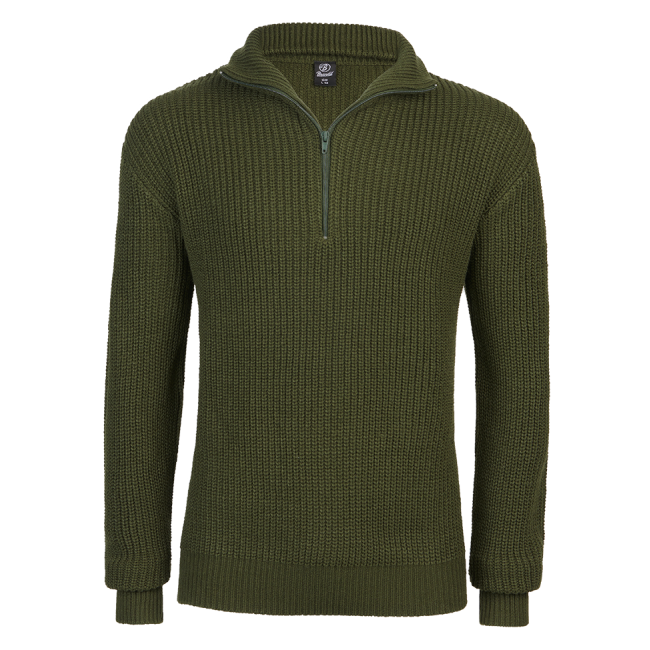 Pull col V zippé Vert - Brandit