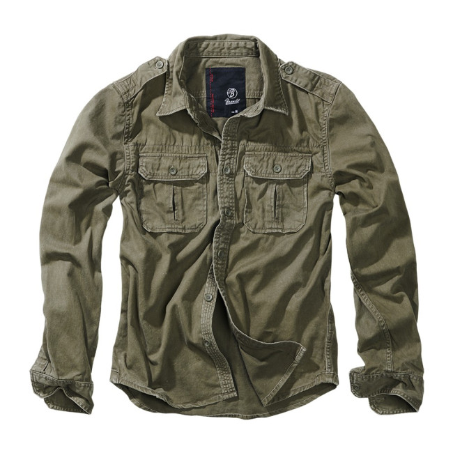 Vintage Langarm-Hemd im Military-Stil Grün - Brandit