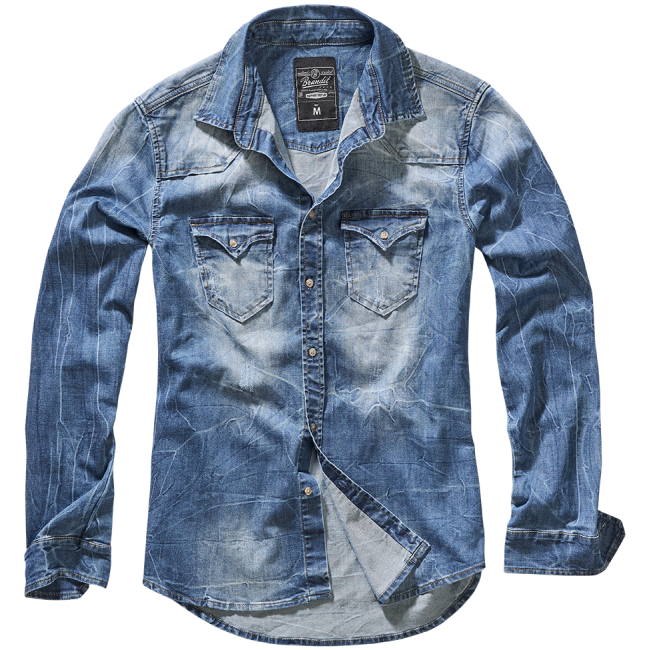 Chemise Jean Vintage Riley Denim effet froissé bleu - Brandit Chemise Jean Vintage Riley Denim effet froissé bleu - Brandit