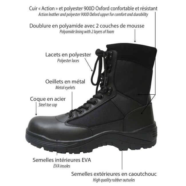 Schwarze Rangers Patrol Stiefel mit Schutzkappe - Patrol