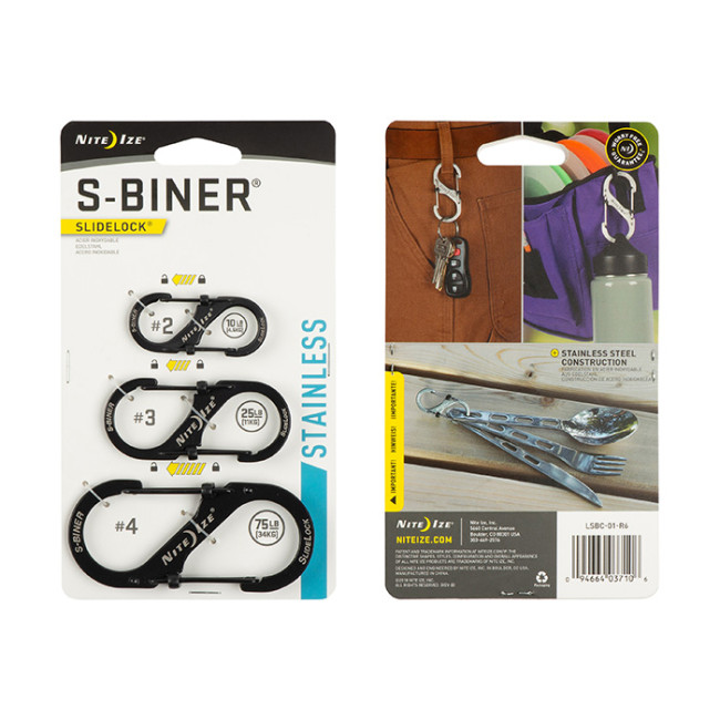 Lot de mousquetons S-Biner SlideLock Taille 2, 3 et 4 noir - Nite Ize 