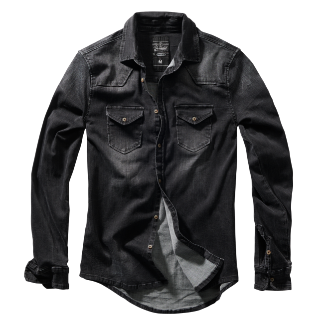 Koszula Jean Vintage Riley Denim efekt pomiętej Czarna - Brandit