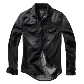 Chemise Jean Vintage Riley Denim effet froissé Noire - Brandit
