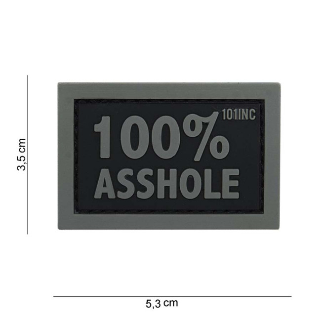 Patch 3D en PVC "100% Asshole" gris - 101 Inc