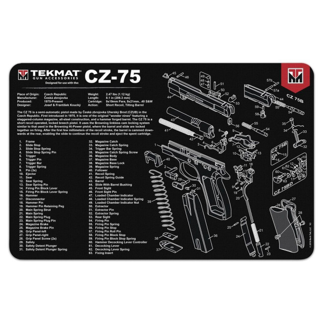 Tapis de démontage pour pistolet CZ-75 - Tekmat Tapis de démontage pour pistolet CZ-75 - Tekmat