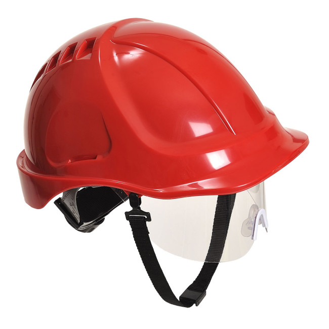 Roter Baustellenhelm mit Visier - Portwest