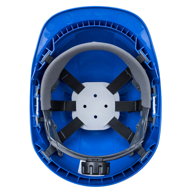 Königsblauer Baustellenhelm mit Visier - Portwest
