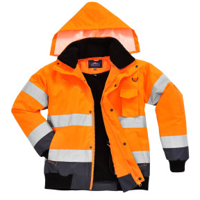 Blouson Haute Visibilité 3 en 1 manches amovibles bicolore Orange et Marine - Portwest