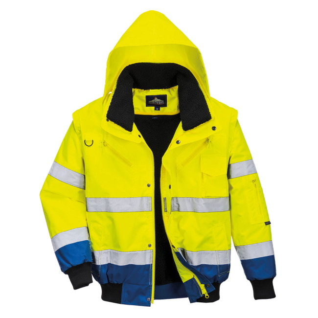 Hoge Zichtbaarheid Blouson 3 in 1 afneembare mouwen tweekleurig Geel en Koningsblauw - Portwest