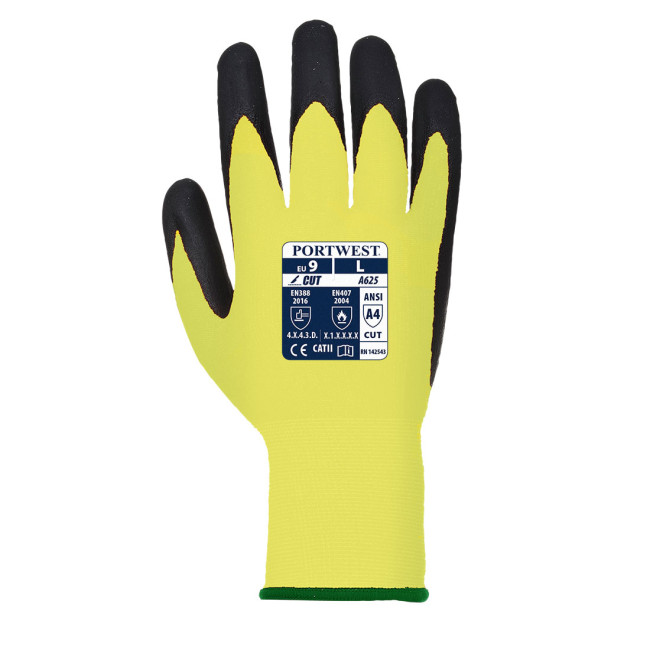 Anti-snij handschoen Vis-Tex niveau D in PU Geel en Zwart - Portwest