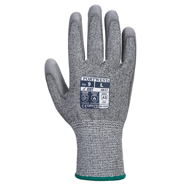 Anti-snij handschoen niveau C en palm in PU Grijs - Portwest