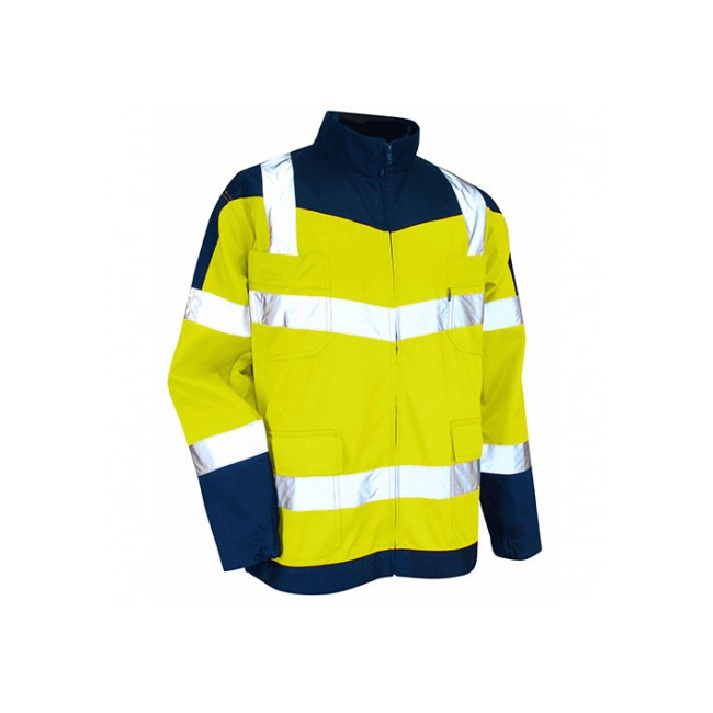 HV tweekleurige jas EN20471 Marine/Fluorgeel - PRECAUTION - LMA