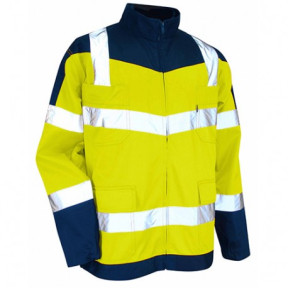 HV tweekleurige jas EN20471 Marine/Fluorgeel - PRECAUTION - LMA