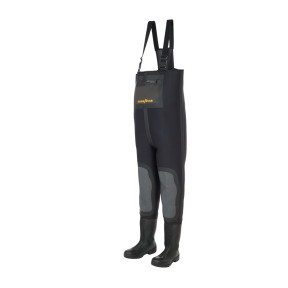 Waders Néoprène Noir 4mm + renfort genoux Cordura + bottes PVC - GoodYear