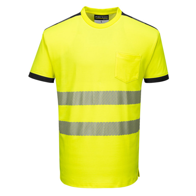 T-Shirt HV Geel en Zwart gesegmenteerde strepen T181 - Portwest
