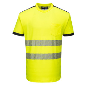 T-Shirt HV Geel en Zwart gesegmenteerde strepen T181 - Portwest