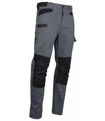 Pantalon de travail PONCE Gris avec poches genouillères 100% coton - LMA