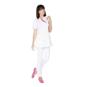 TUNIQUE FEMME JULIE MANCHES COURTES PC JULIE BLANC/FRAMBOISE - HASSON