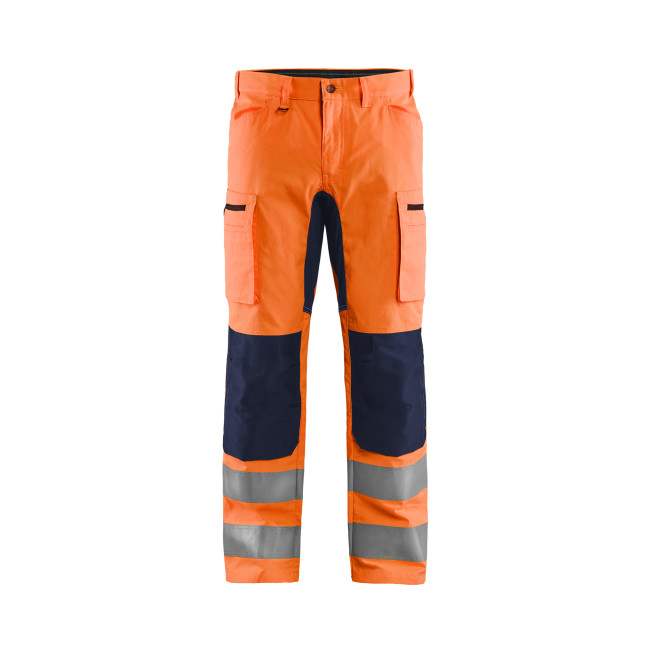 Spodnie rzemieślnicze wysokiej widoczności +stretch Pomarańczowy fluo/Granatowy - Blaklader