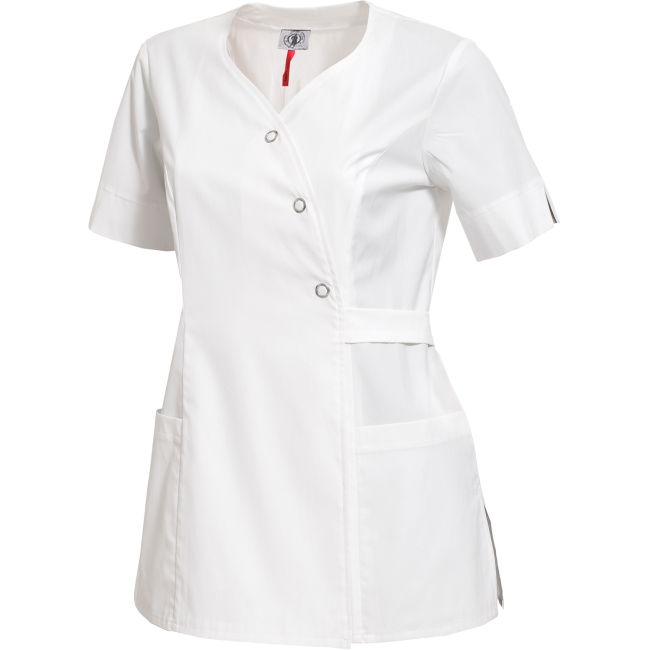 TUNIQUE FEMME PEPITA ANTI-TACHES MC CPLYCRA PEPITA BLANC - HASSON