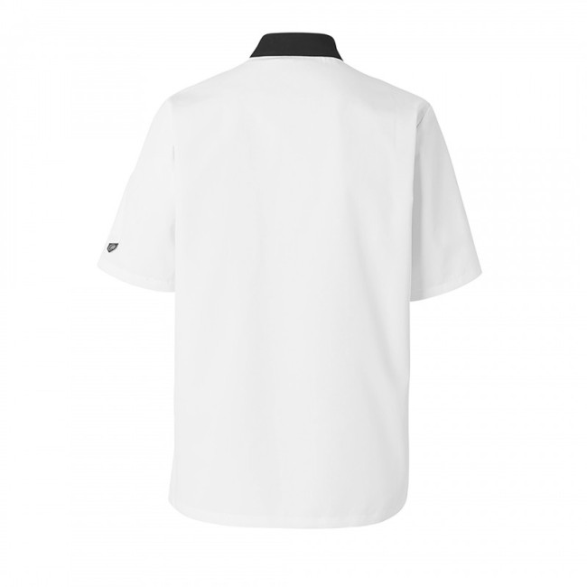 Veste de cuisine homme Ajik manches courtes Blanche avec col et liserés noirs - Molinel