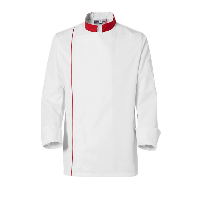 Keukenjas heren Ajik lange mouwen Wit en rood - Molinel