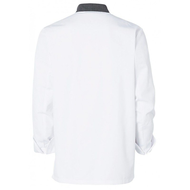 Veste de cuisine homme Ajik manches longues Blanche avec col et liserés pointillés - Molinel