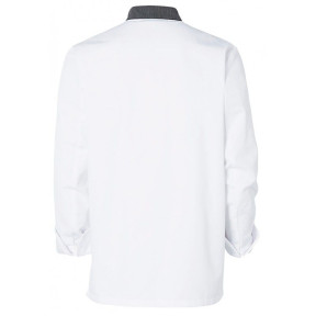 Veste de cuisine homme Ajik manches longues Blanche avec col et liserés pointillés - Molinel