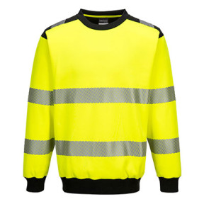 Sweat col rond PW3 haute visibilité Jaune et Noir - Portwest