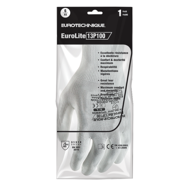 Gants EUROLITE 13P100 Blanc - Coverguard