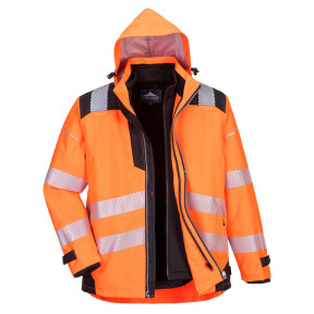 PW3 3-in-1 Warnschutz-Parka Orange Schwarz - Portwest