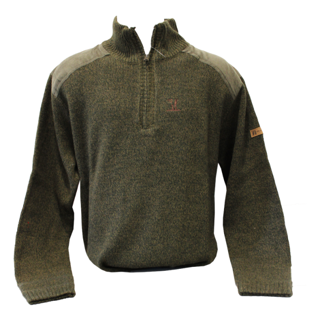Bestickter Jagdpullover mit Truckerkragen Khaki - Percussion