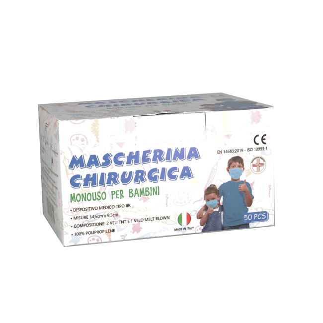 Set van 50 wegwerp chirurgische maskers voor kinderen Blauw EN14683:2019