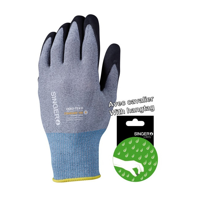Gants nitrile mousse sans picots jauge 15 Gris/Noir - Singer Safety