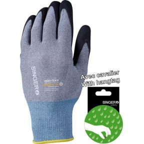 Gants nitrile mousse sans picots jauge 15 Gris/Noir - Singer Safety