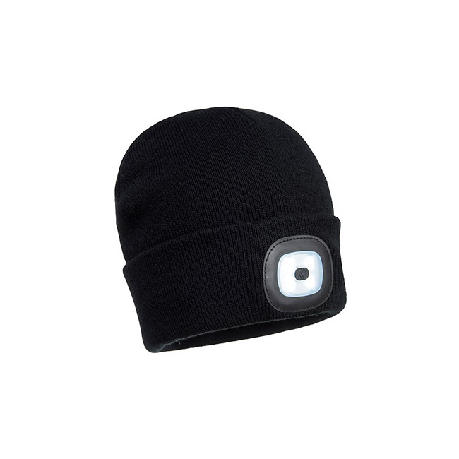 Bonnet avec lampe frontale LED rechargeable USB Noir - Portwest