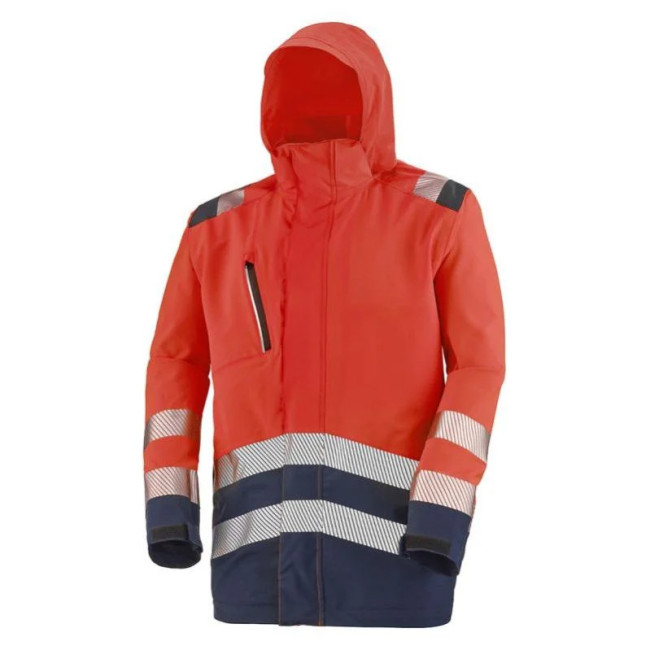 Parka met capuchon Erwin fluorood en marineblauw - Lafont