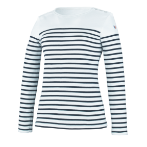 Tee-shirt femme manches longues Ancre Blanc rayé marine - Robur