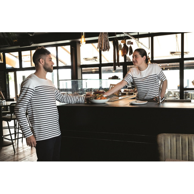 Tee-shirt femme manches longues Ancre Blanc rayé marine - Robur