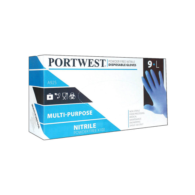 Rękawice nitrylowe niepudrowane jednorazowe Niebieskie - Portwest