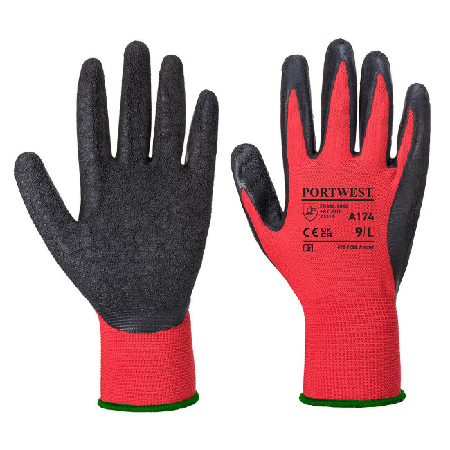 Gants Flex Grip en latex rouge/noir - Portwest