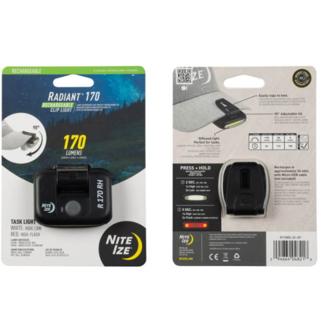 Ładowalna lampa hands-free Radiant® 170 czarna - Nite Ize