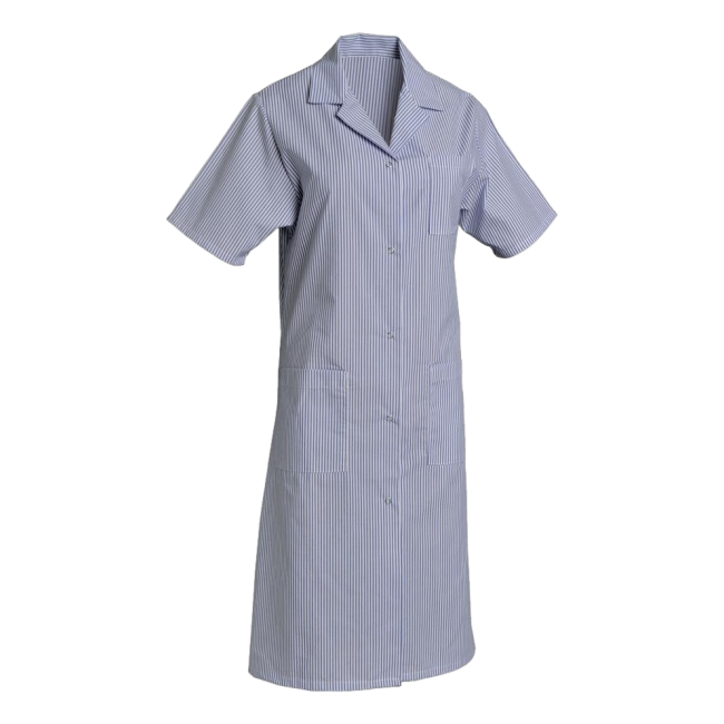 Polyester-Baumwolle-Kittel Madona kurzarm gestreift Himmelblau - SNV