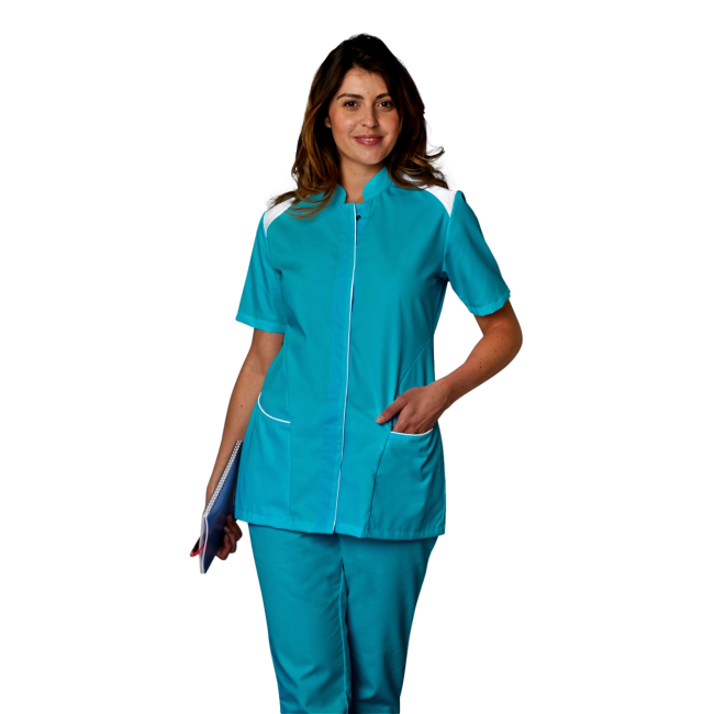 Damen-Kasack Kurzarm Adèle Entenblau und weiß - SNV