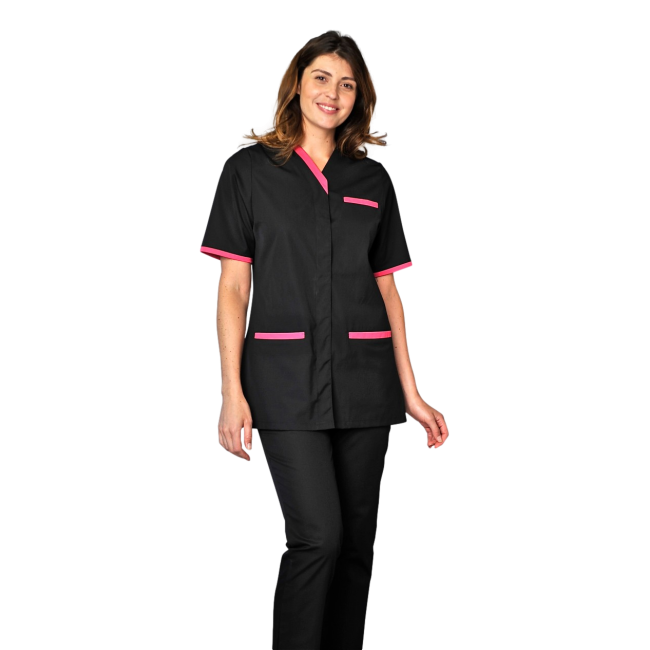Dames tuniek korte mouwen Suzie Zwart en fuchsia - SNV