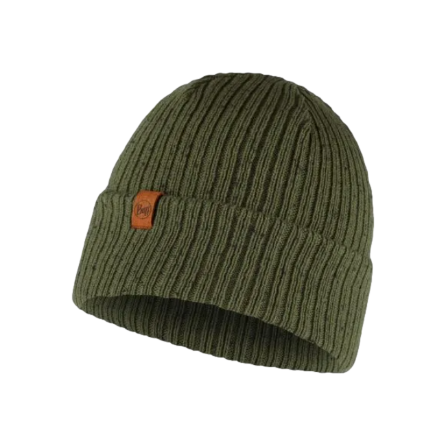 GESTRICKTER BEANIE KORT TARNMUSTER - Buff
