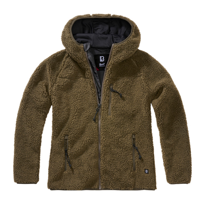 Olivgrüne Damen-Fleecejacke mit Kapuze - Brandit