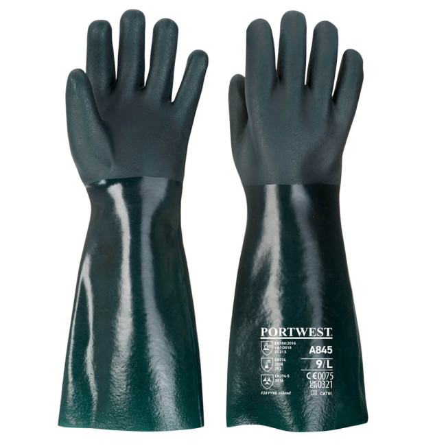 PVC-Handschuhe 45 cm doppelt getaucht grün XL - Portwest
