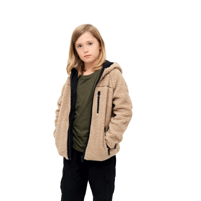 Kinder fleece jas met capuchon camel - Brandit