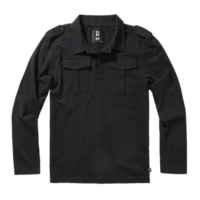 Jersey-Poloshirt Willis Langarm schwarz - Brandit